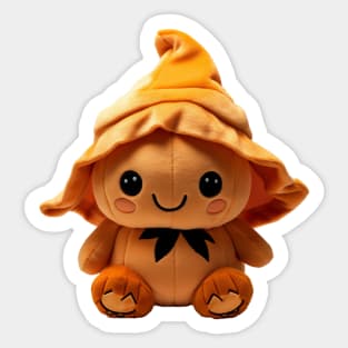 Happy Kawaii Halloween Pumpkin wearing Cute Witch Hat Sticker